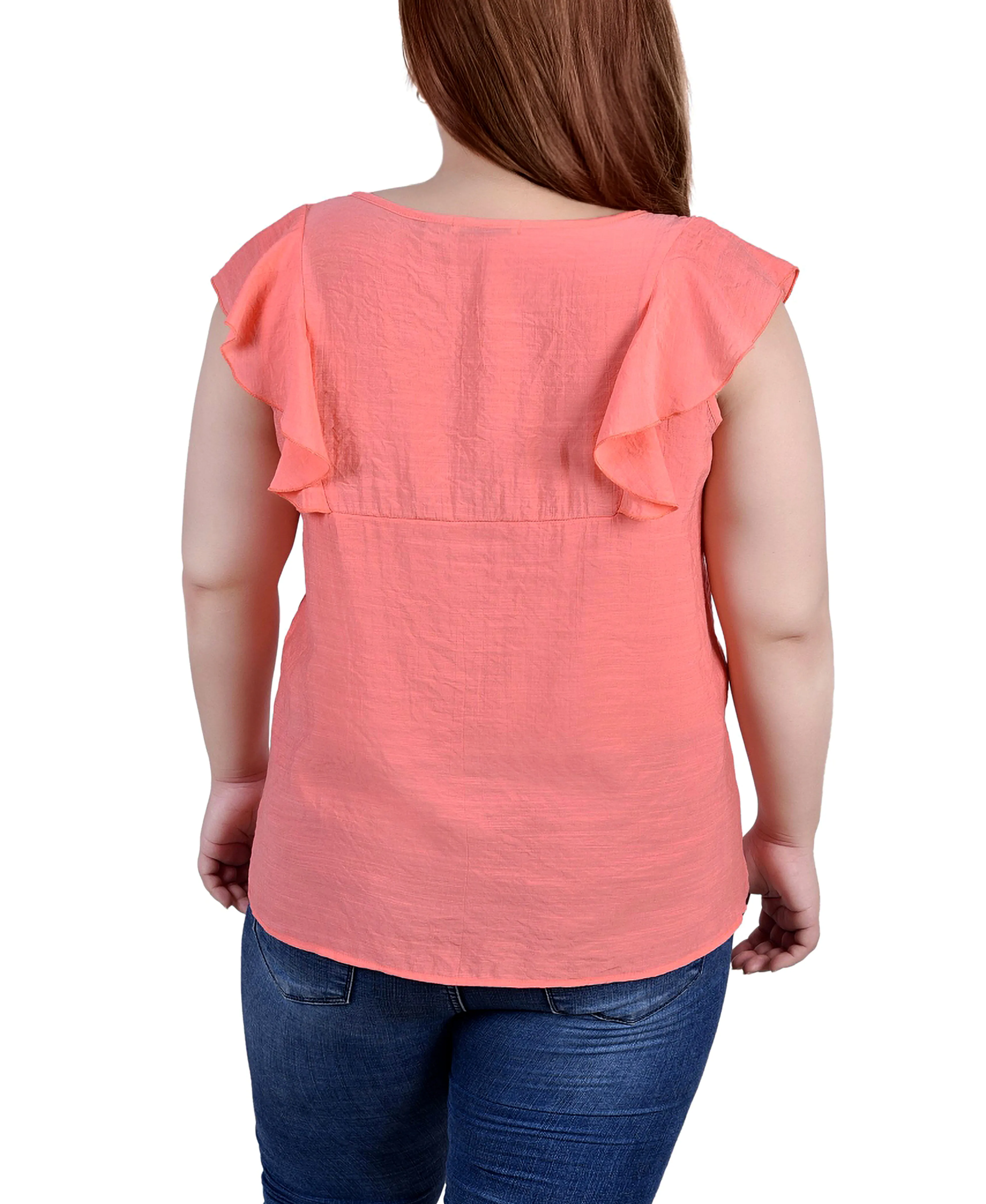 Plus Size Sleeveless Flutter Yoke Blouse