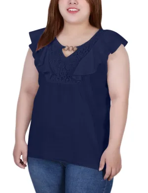 Plus Size Sleeveless Flutter Yoke Blouse