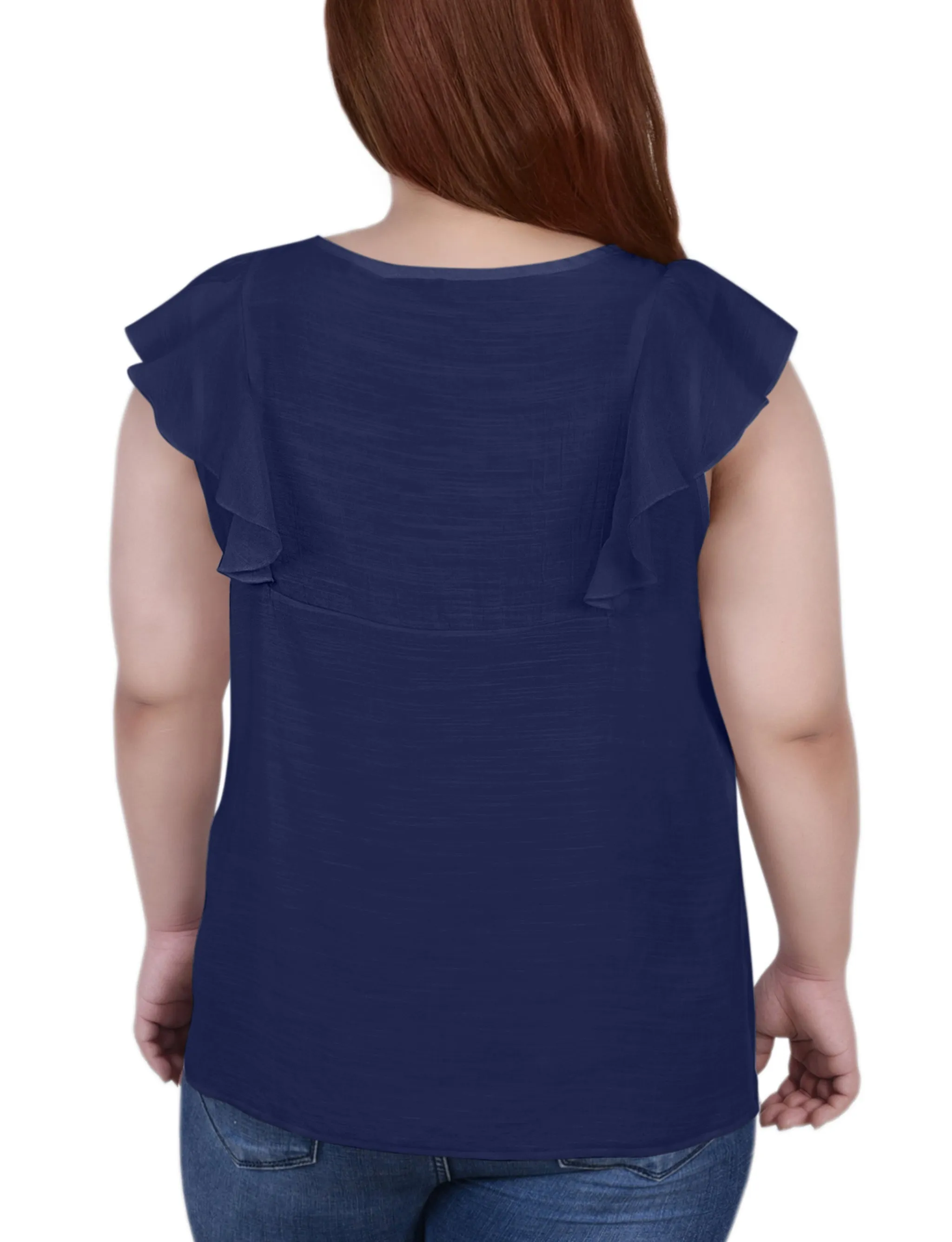 Plus Size Sleeveless Flutter Yoke Blouse