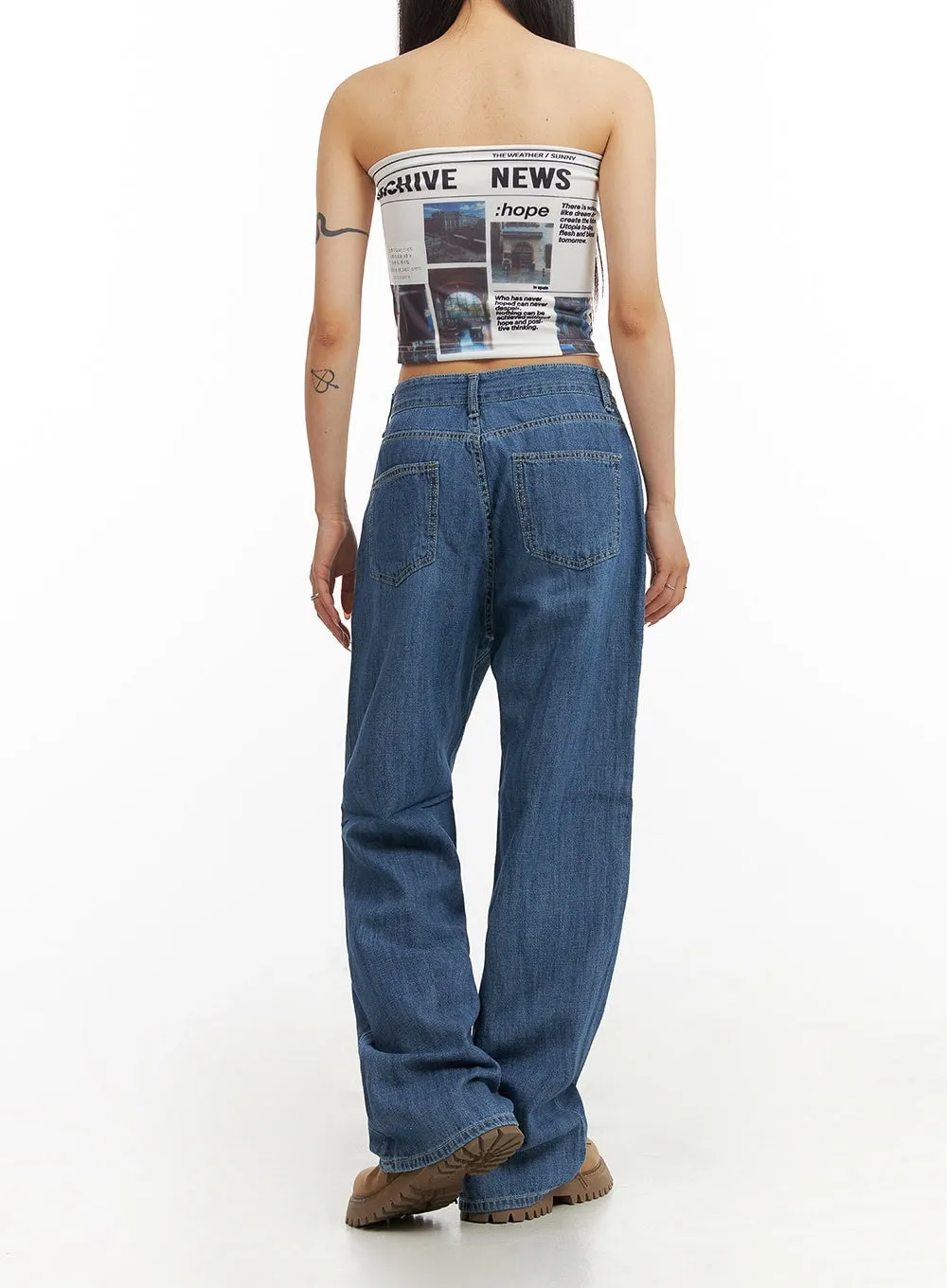 Solid Low Rise Baggy Jeans CY407