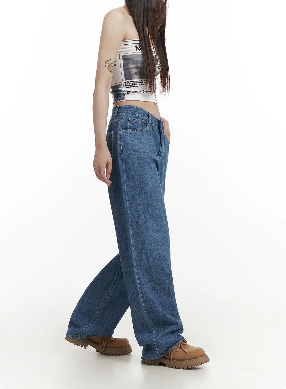 Solid Low Rise Baggy Jeans CY407