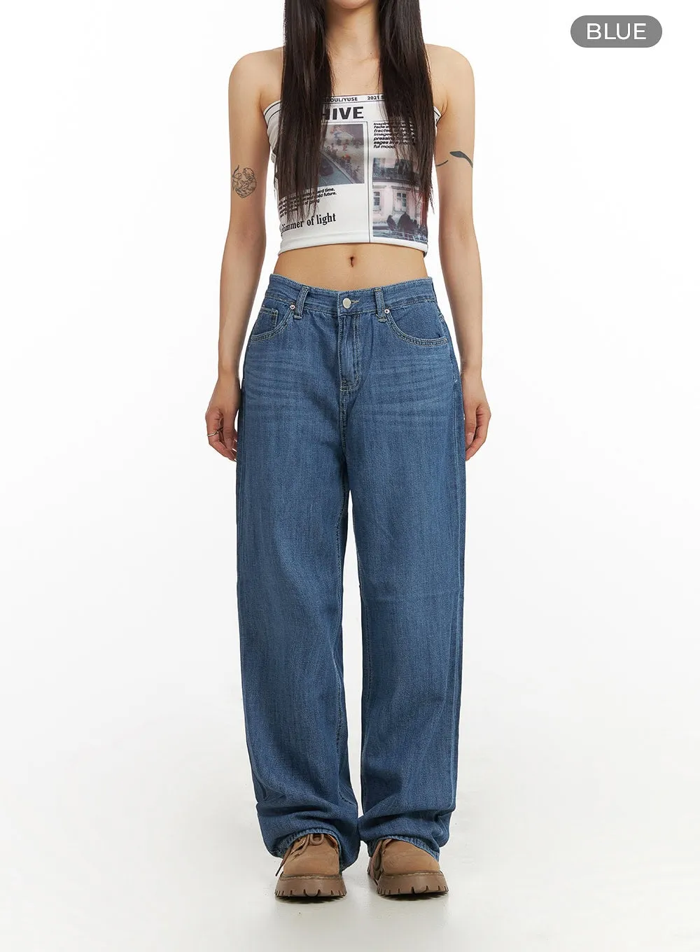 Solid Low Rise Baggy Jeans CY407