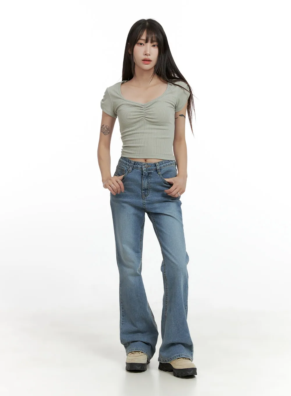 Solid Low Rise Bootcut Jeans CL425