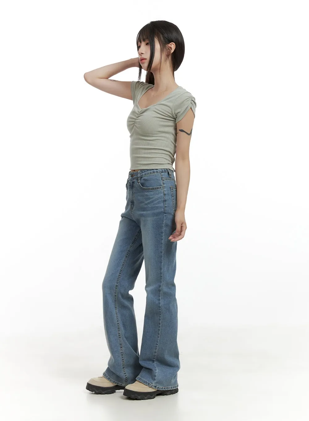 Solid Low Rise Bootcut Jeans CL425