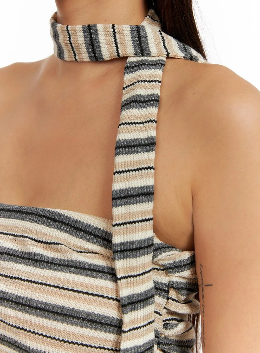 Striped Crop Tube Top with Scarf CY402