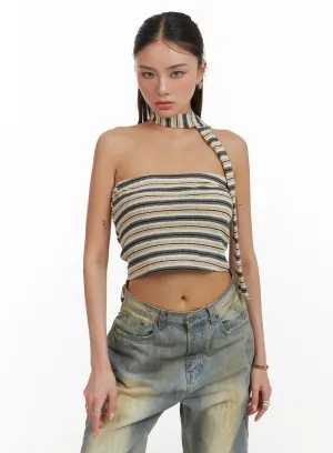 Striped Crop Tube Top with Scarf CY402