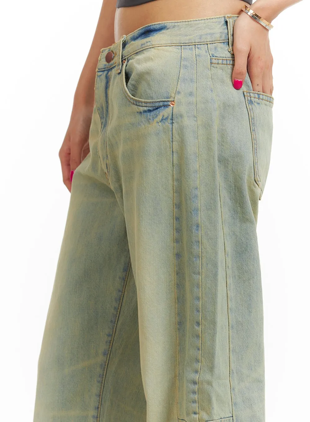 Vintage Washed Low Rise Baggy Jeans CU417