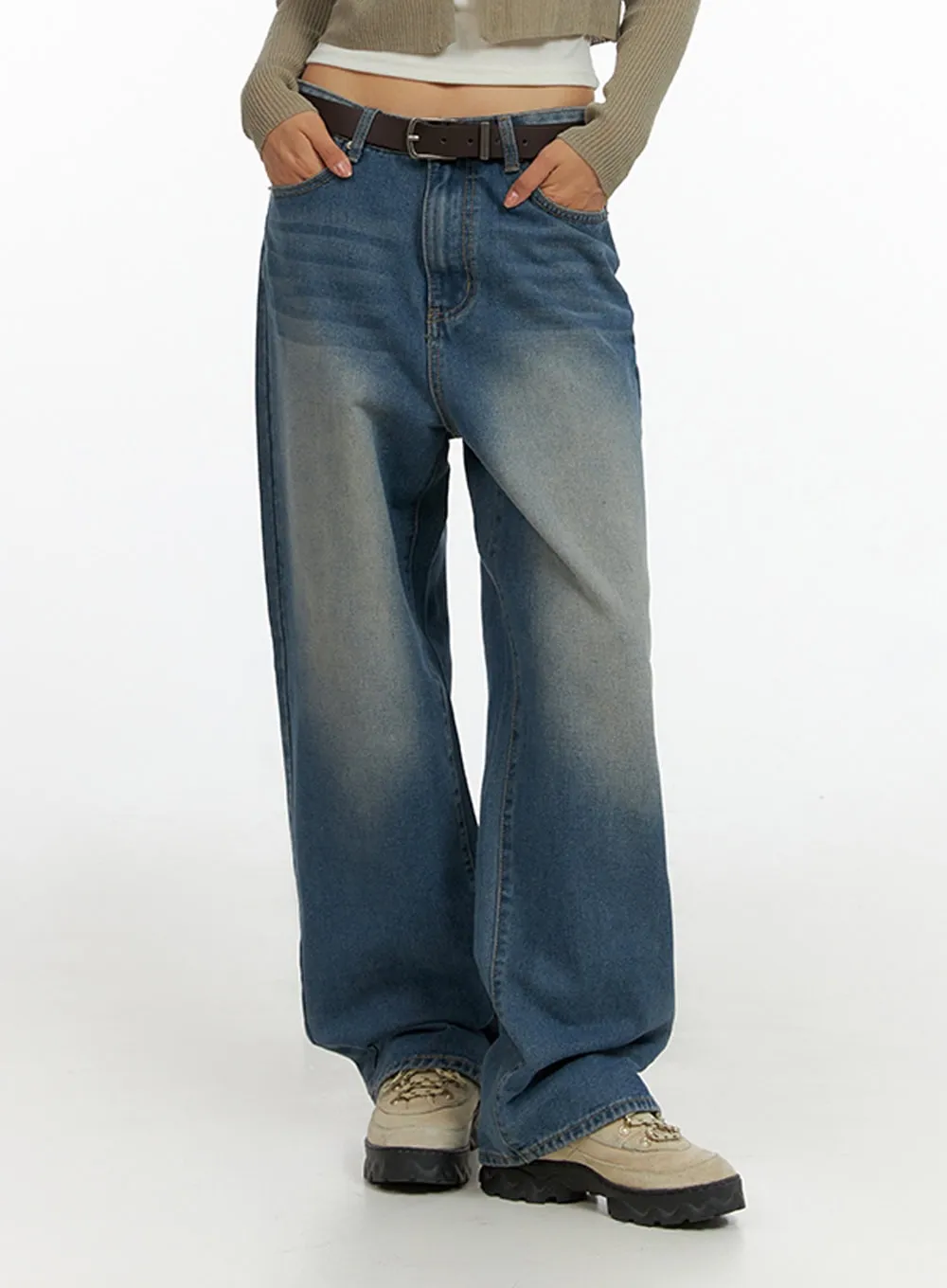 Washed Low Rise Baggy Jeans IL409