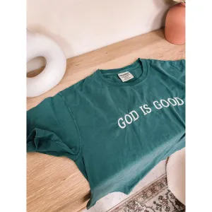 WOMEN'S EMBROIDERED GOD IS GOOD TEE